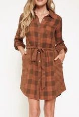 20506C Plaid shirt dress-rust