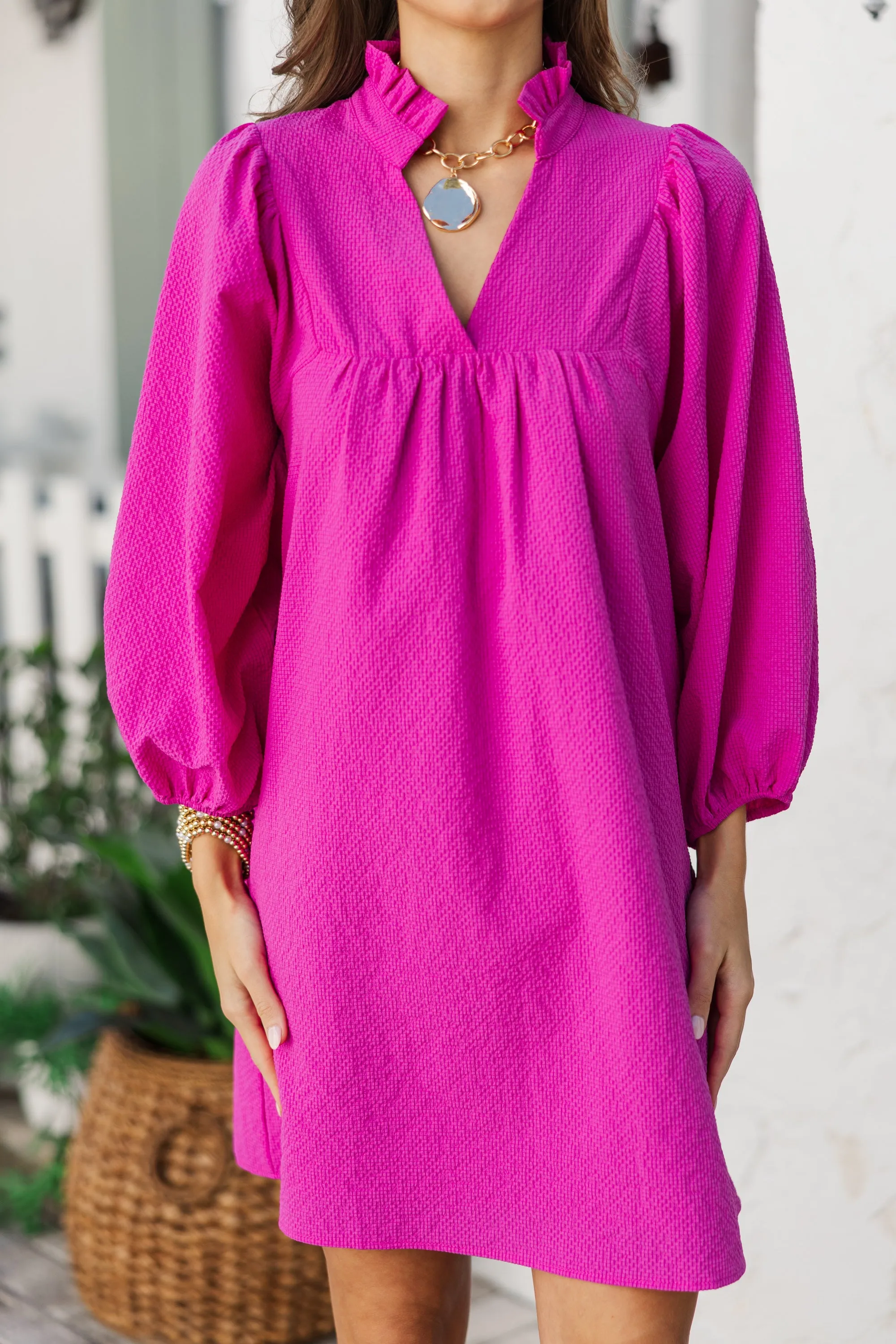 Above And Beyond Fuchsia Textured Shift Dress