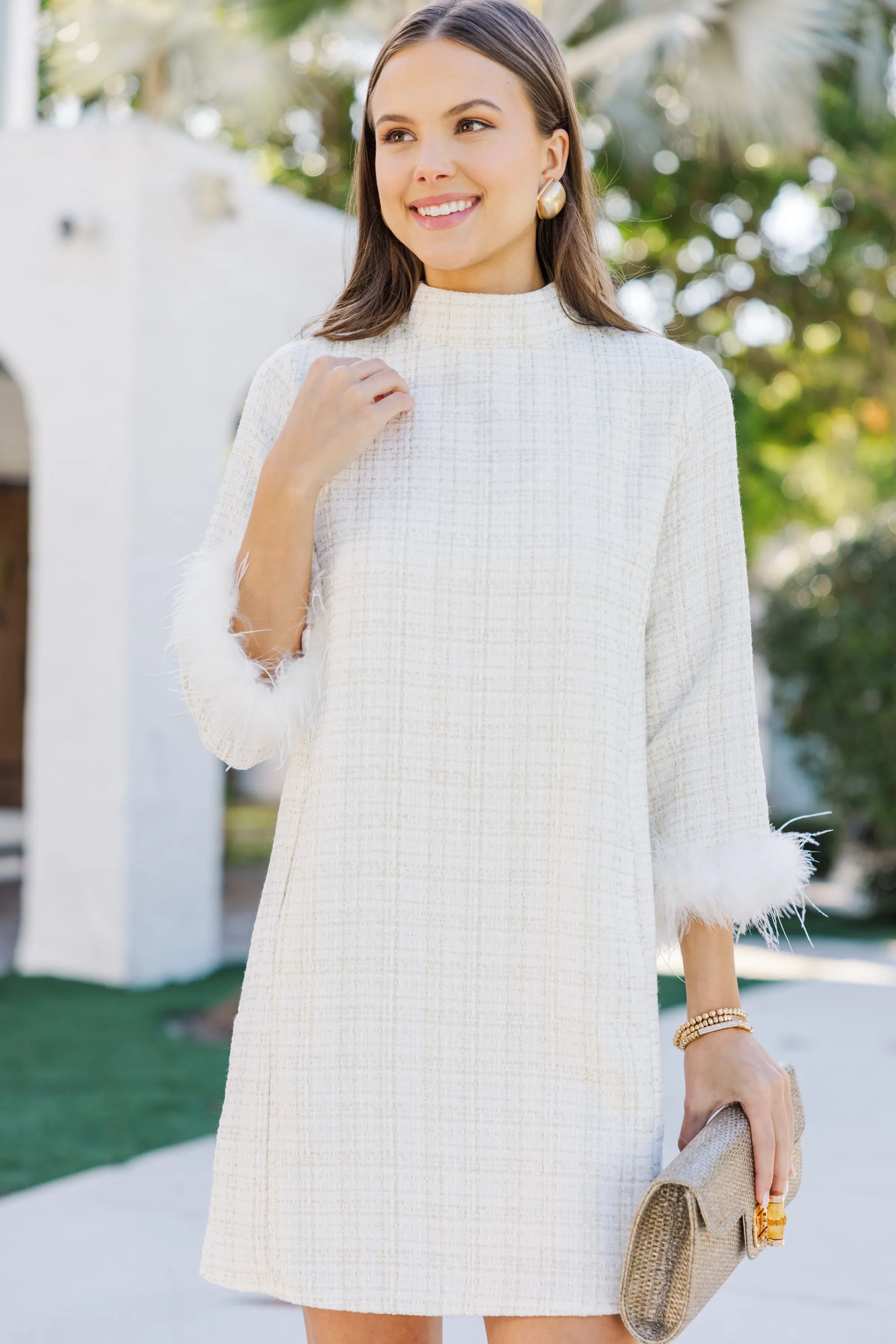 All You Love Ivory Tweed Shift Dress