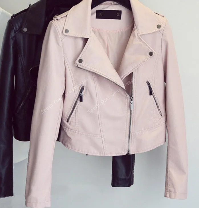 Amazing Pastel Powder Pink Leather Jackets Motorcycle Jacket Pu Black Blazer Coat Zip Up Bomber Jacket Coat blouson cuir