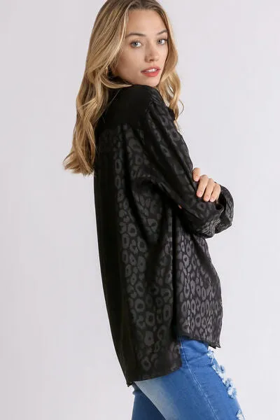 Animal Jacquard Print Button Up Long Sleeve Shirt