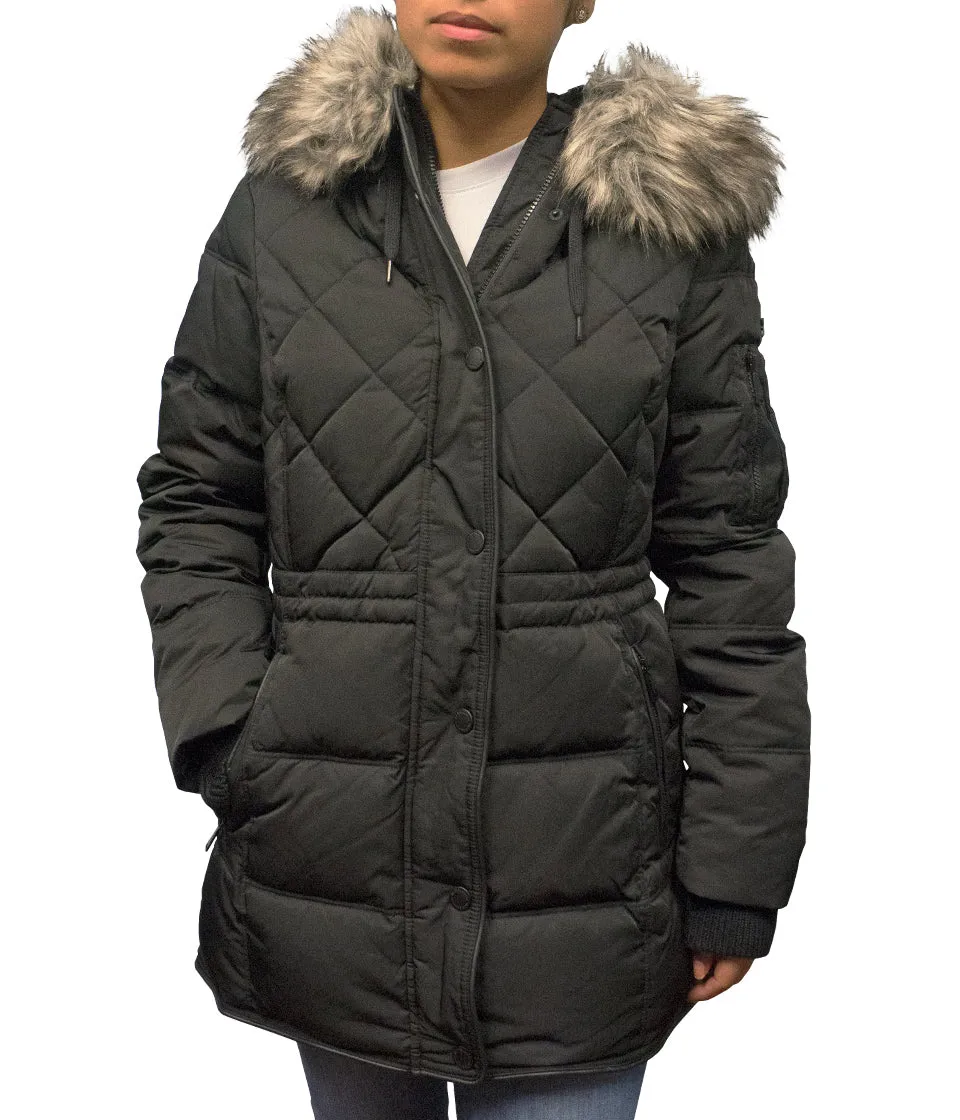 BCBGENERATION FAUX-FUR-TRIM COAT - BLACK