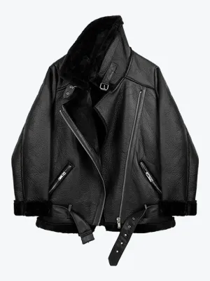 Belted Moto Biker Fur Jacket
