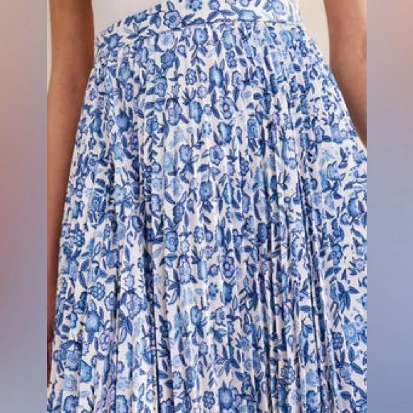 Boden Chinoiserie Blue Floral Pleated A-Line Skirt, Size 10, NWT