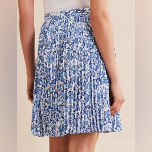 Boden Chinoiserie Blue Floral Pleated A-Line Skirt, Size 10, NWT