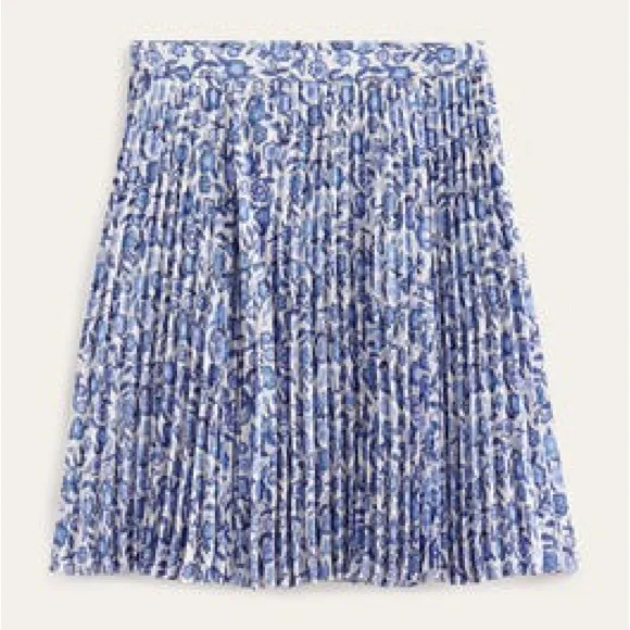 Boden Chinoiserie Blue Floral Pleated A-Line Skirt, Size 10, NWT