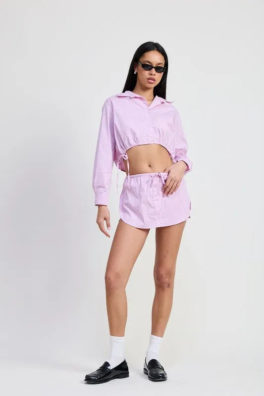 BUTTON UP TOP CROPPED TOP WITH DRAWSTRING