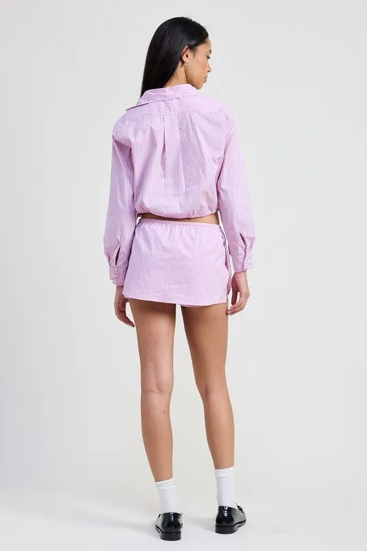 BUTTON UP TOP CROPPED TOP WITH DRAWSTRING
