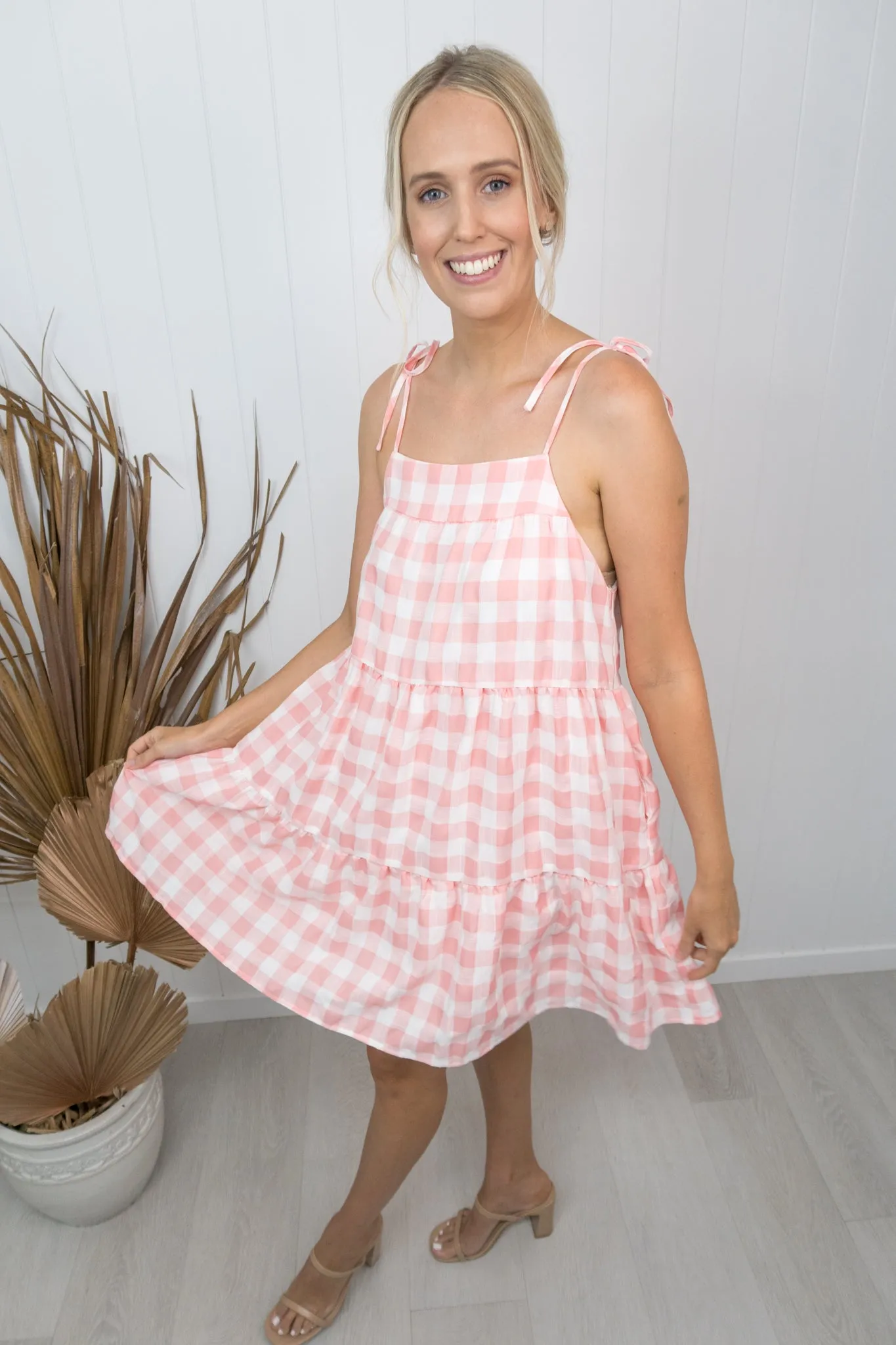 Campbell Dress- Gingham pink/white