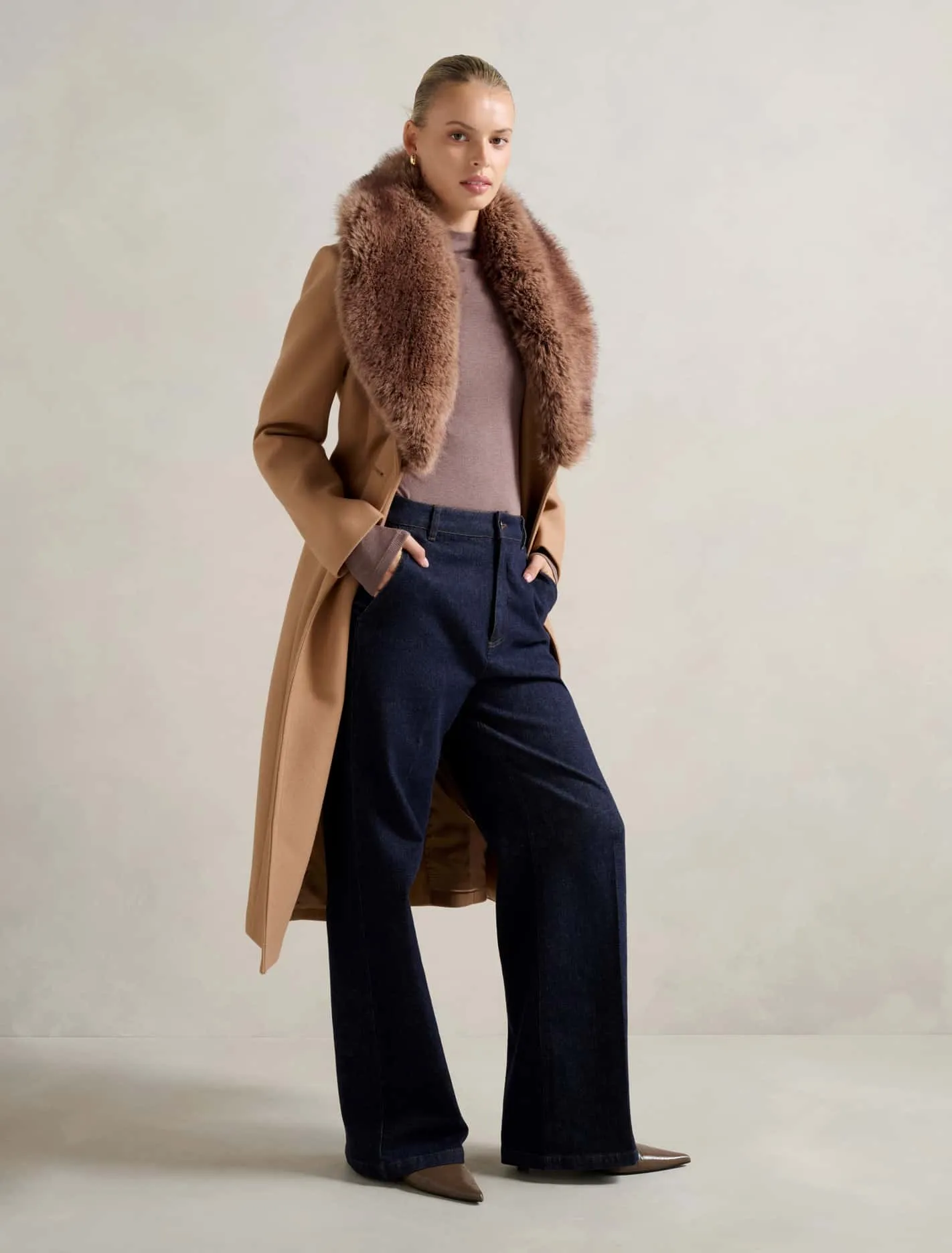 Chelsea Double Breasted Fur Collar Coat