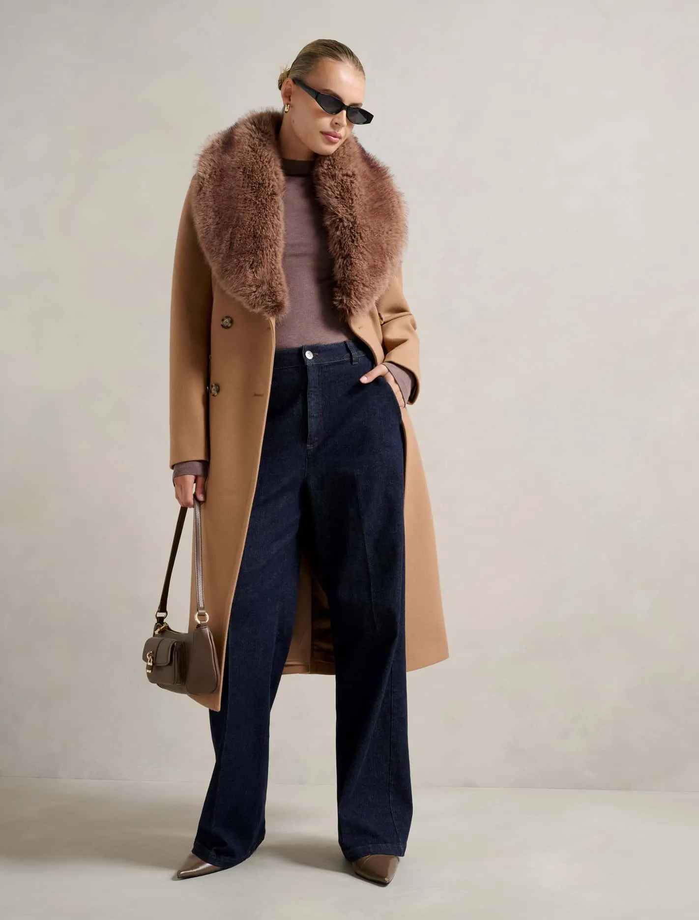 Chelsea Double Breasted Fur Collar Coat