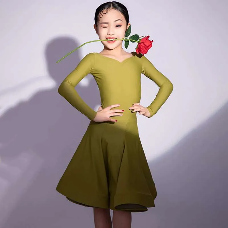 Children's Latin Dance dresses blue pink green Regulations Competition Uniforms Girls Professional Standards Grading Examination skirts