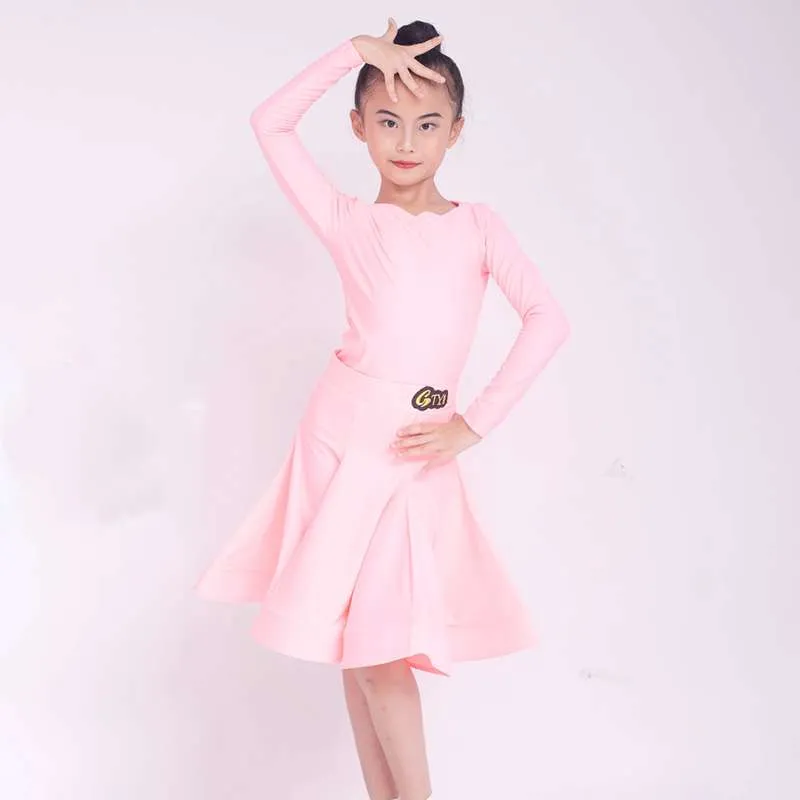Children's Latin Dance dresses blue pink green Regulations Competition Uniforms Girls Professional Standards Grading Examination skirts