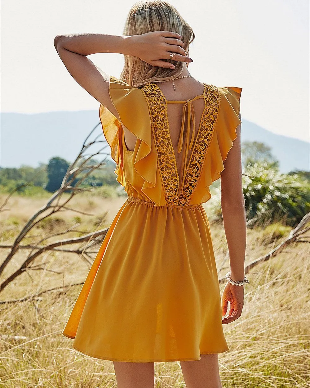 Country Charm Ruffled Mini Dress - Yellow