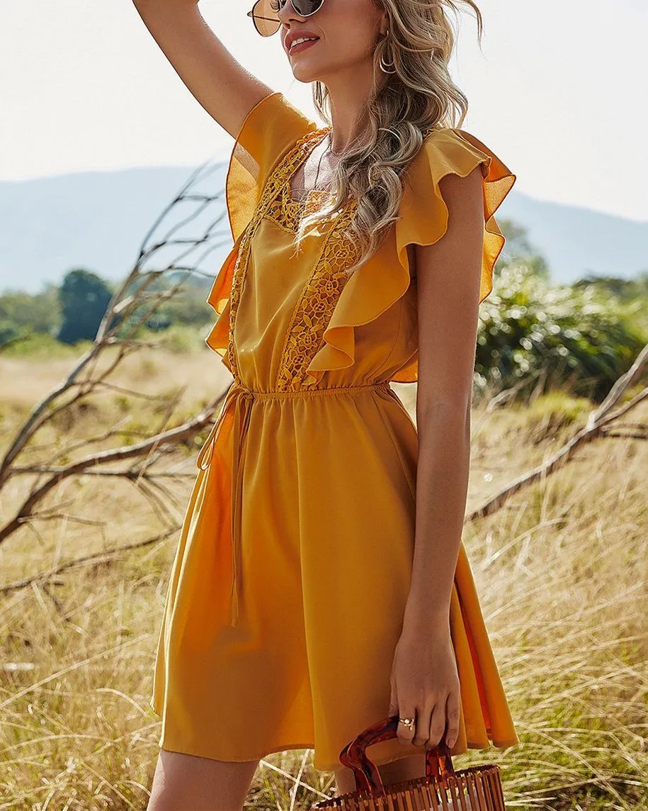 Country Charm Ruffled Mini Dress - Yellow