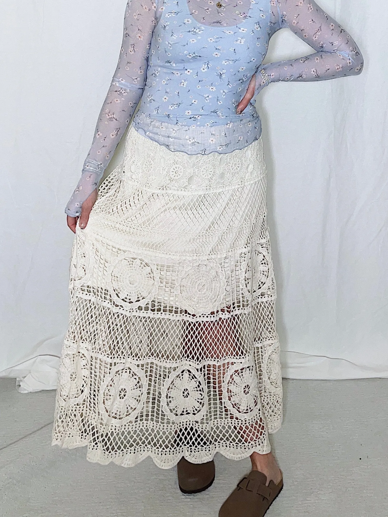 Crochet Knit Maxi Skirt - Natural