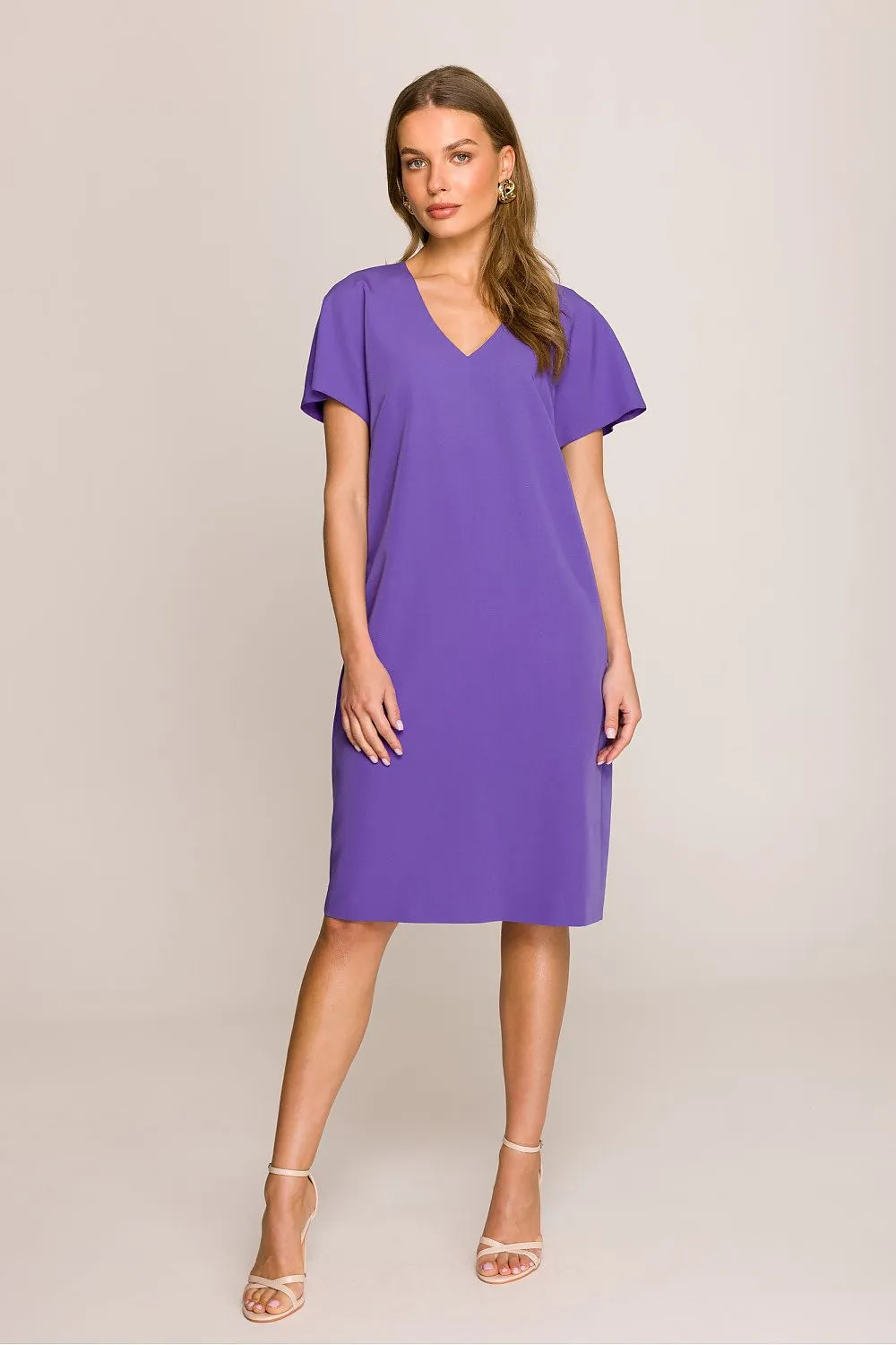 Day-dress Polyester Viscose Casual V-Neck Short Sleeve Shift Dress