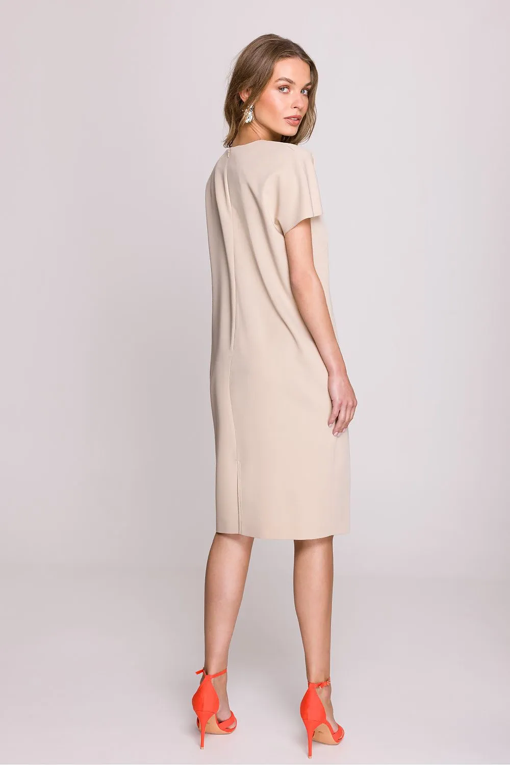 Day-dress Polyester Viscose Casual V-Neck Short Sleeve Shift Dress