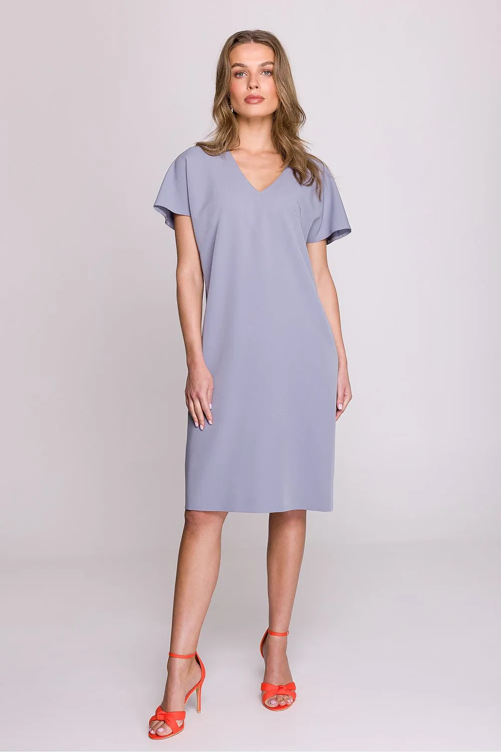 Day-dress Polyester Viscose Casual V-Neck Short Sleeve Shift Dress