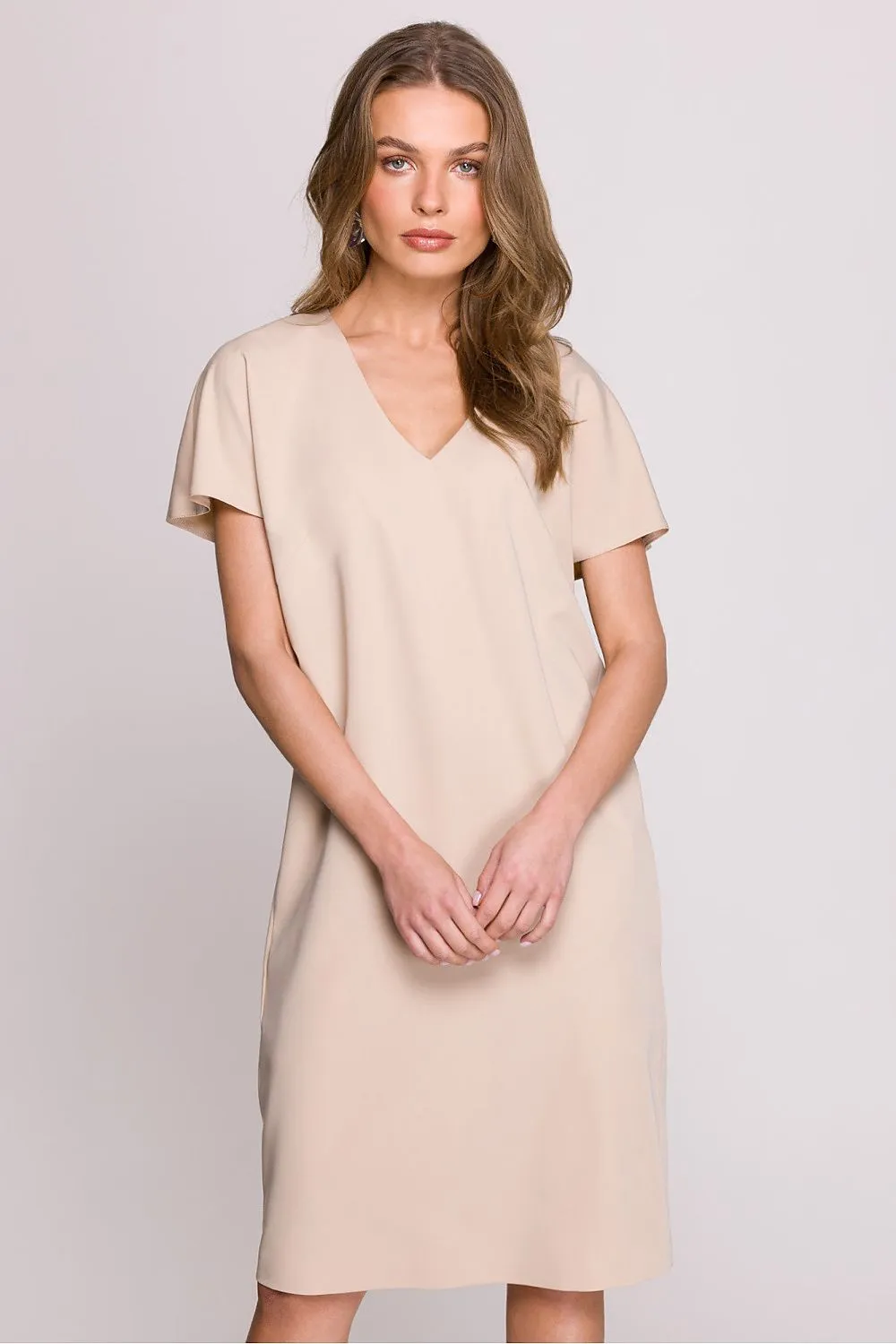 Day-dress Polyester Viscose Casual V-Neck Short Sleeve Shift Dress