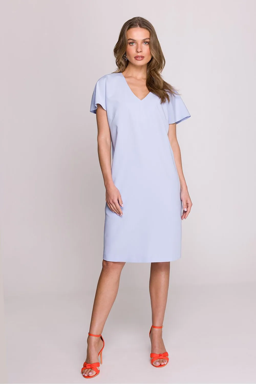 Day-dress Polyester Viscose Casual V-Neck Short Sleeve Shift Dress