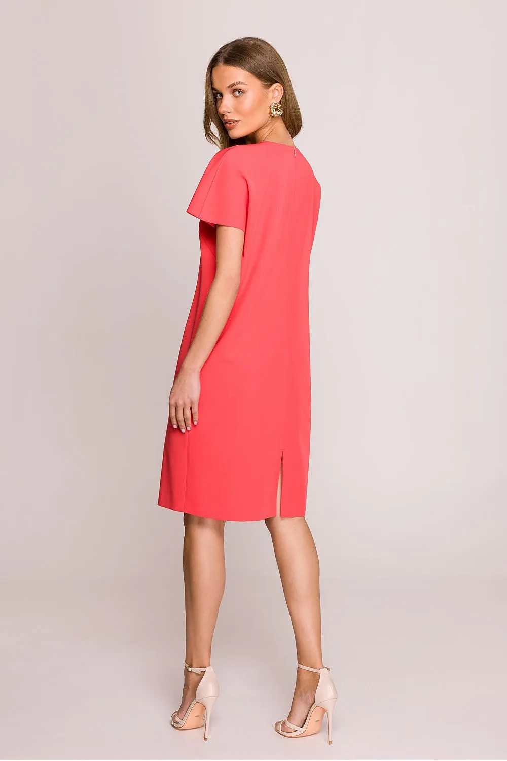 Day-dress Polyester Viscose Casual V-Neck Short Sleeve Shift Dress