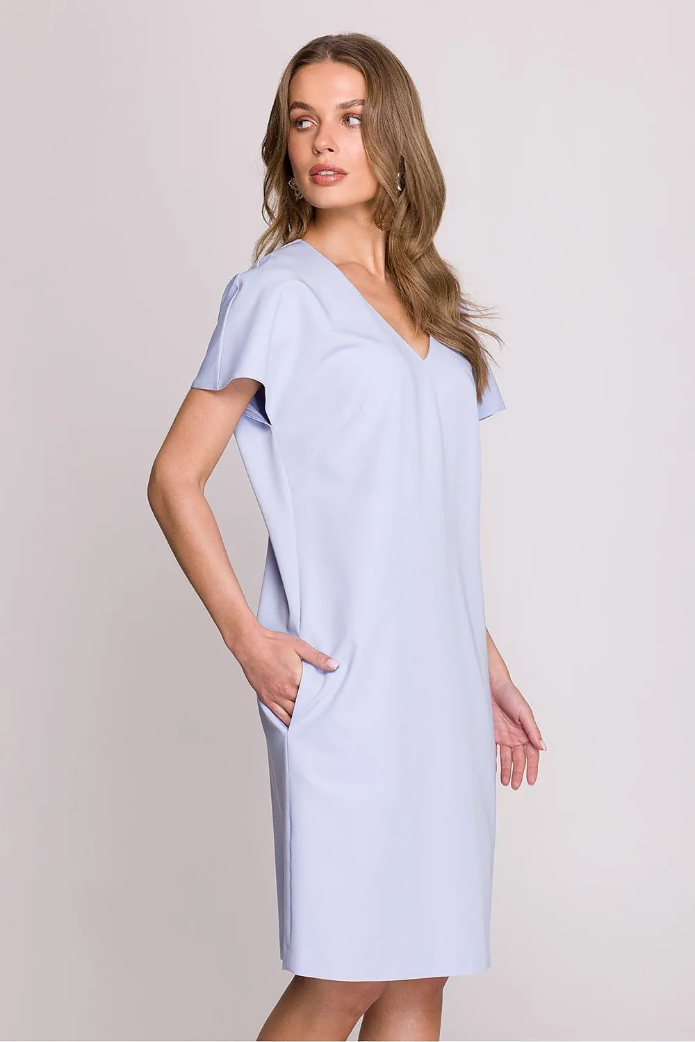 Day-dress Polyester Viscose Casual V-Neck Short Sleeve Shift Dress