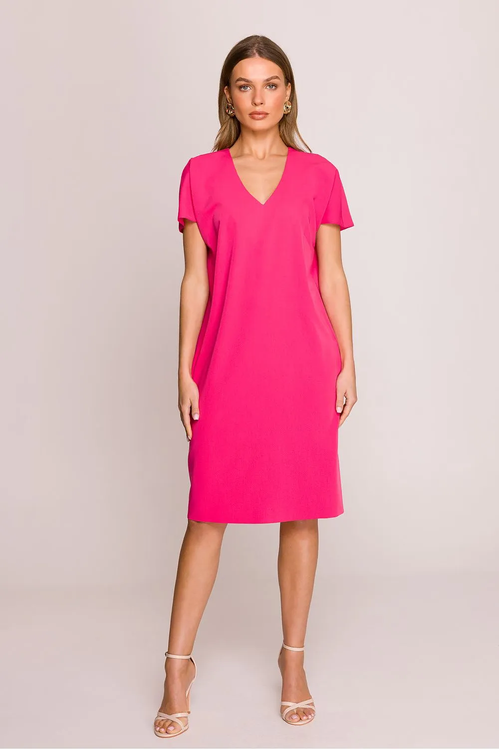 Day-dress Polyester Viscose Casual V-Neck Short Sleeve Shift Dress
