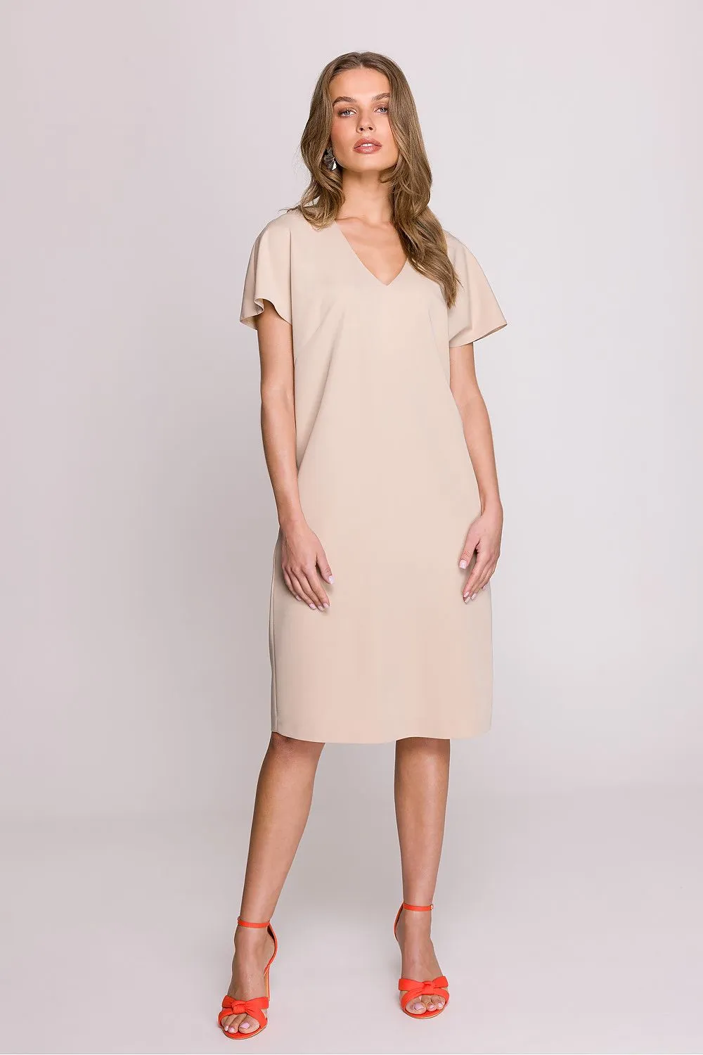 Day-dress Polyester Viscose Casual V-Neck Short Sleeve Shift Dress