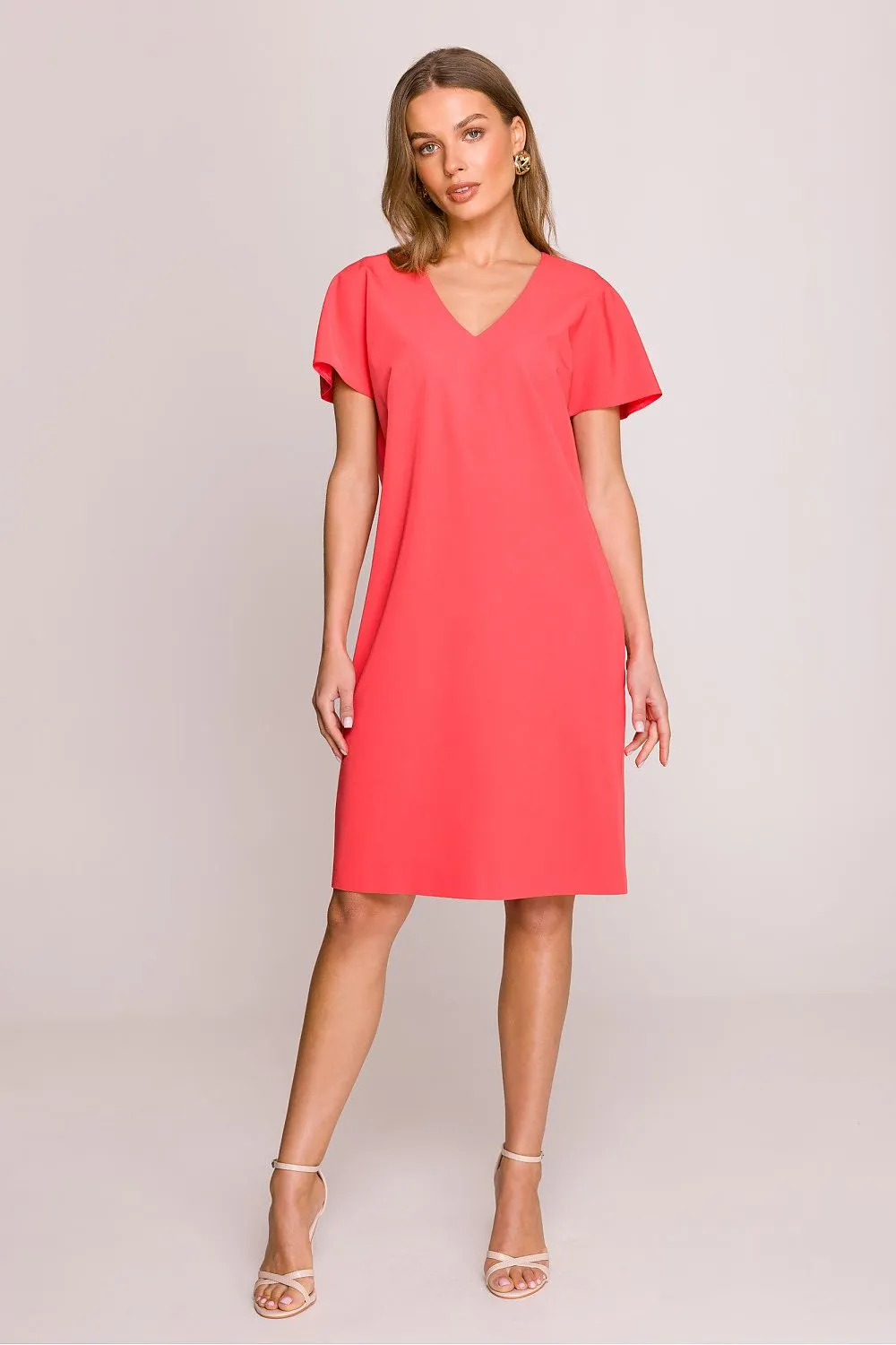 Day-dress Polyester Viscose Casual V-Neck Short Sleeve Shift Dress