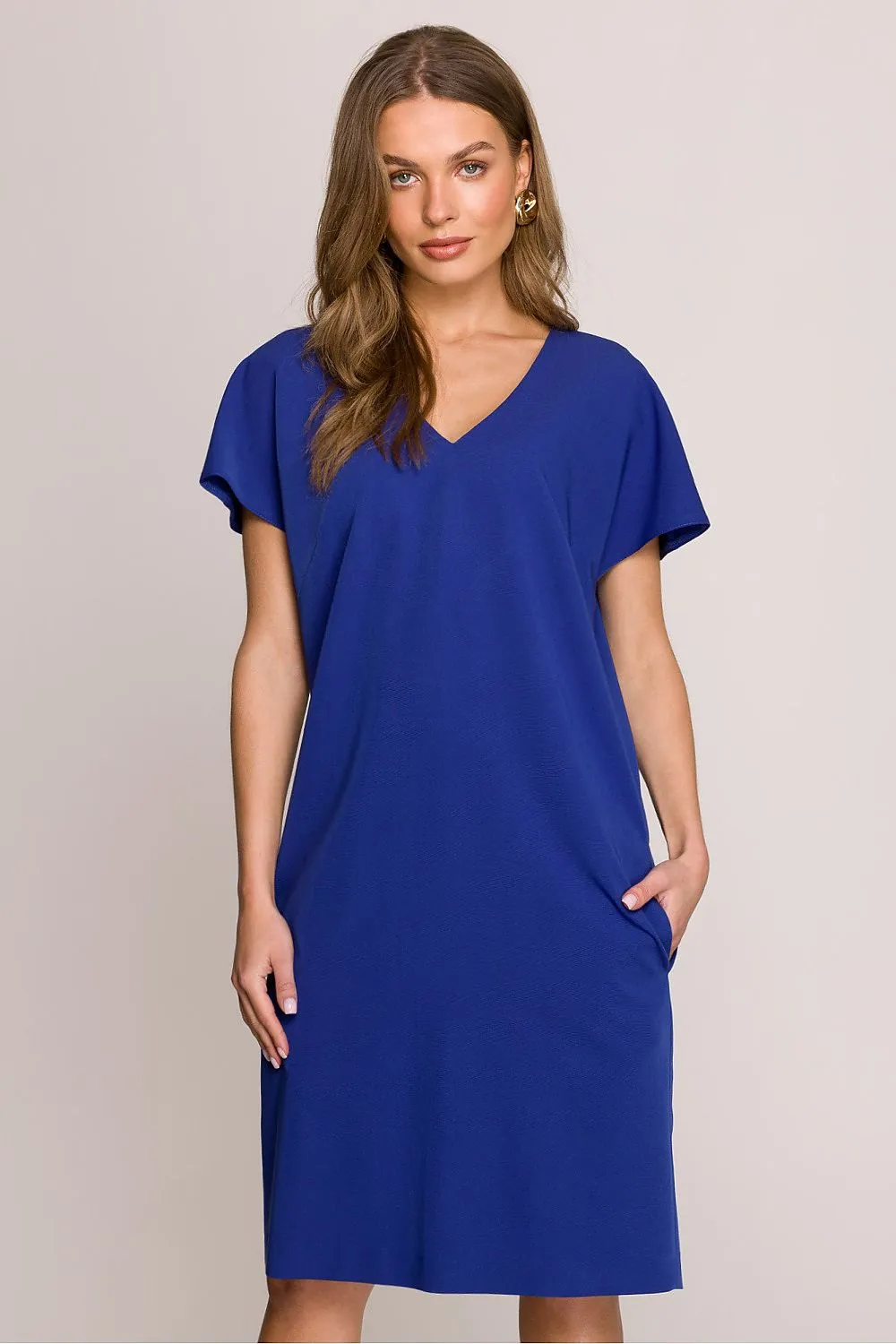 Day-dress Polyester Viscose Casual V-Neck Short Sleeve Shift Dress