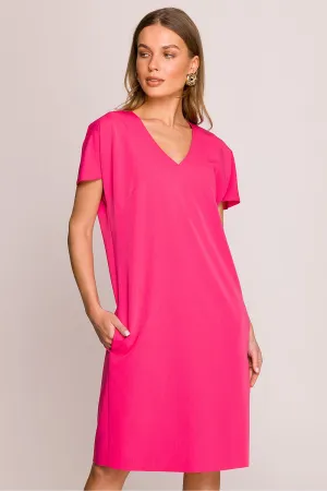 Day-dress Polyester Viscose Casual V-Neck Short Sleeve Shift Dress