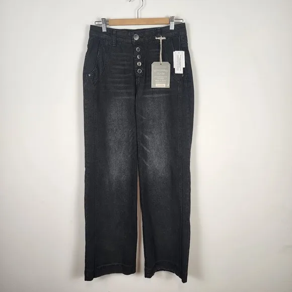 Democracy NWT &quot;Ab&quot;Technology Skyrise Wide Leg Button Fly Black Jeans Women's 6