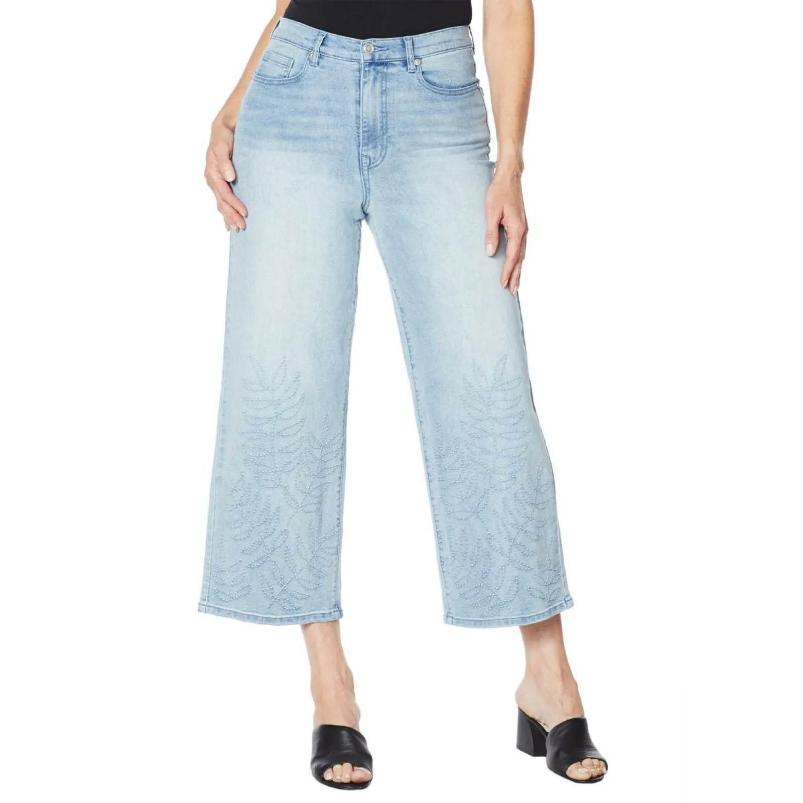 DG2 by Diane Gilman Women's Classic Stretch Needle Punch Crop Wide Leg Jeans