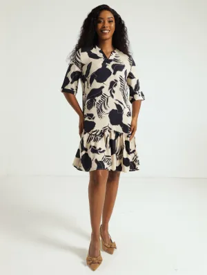 Drop Hem Shift Dress - Black/Cream