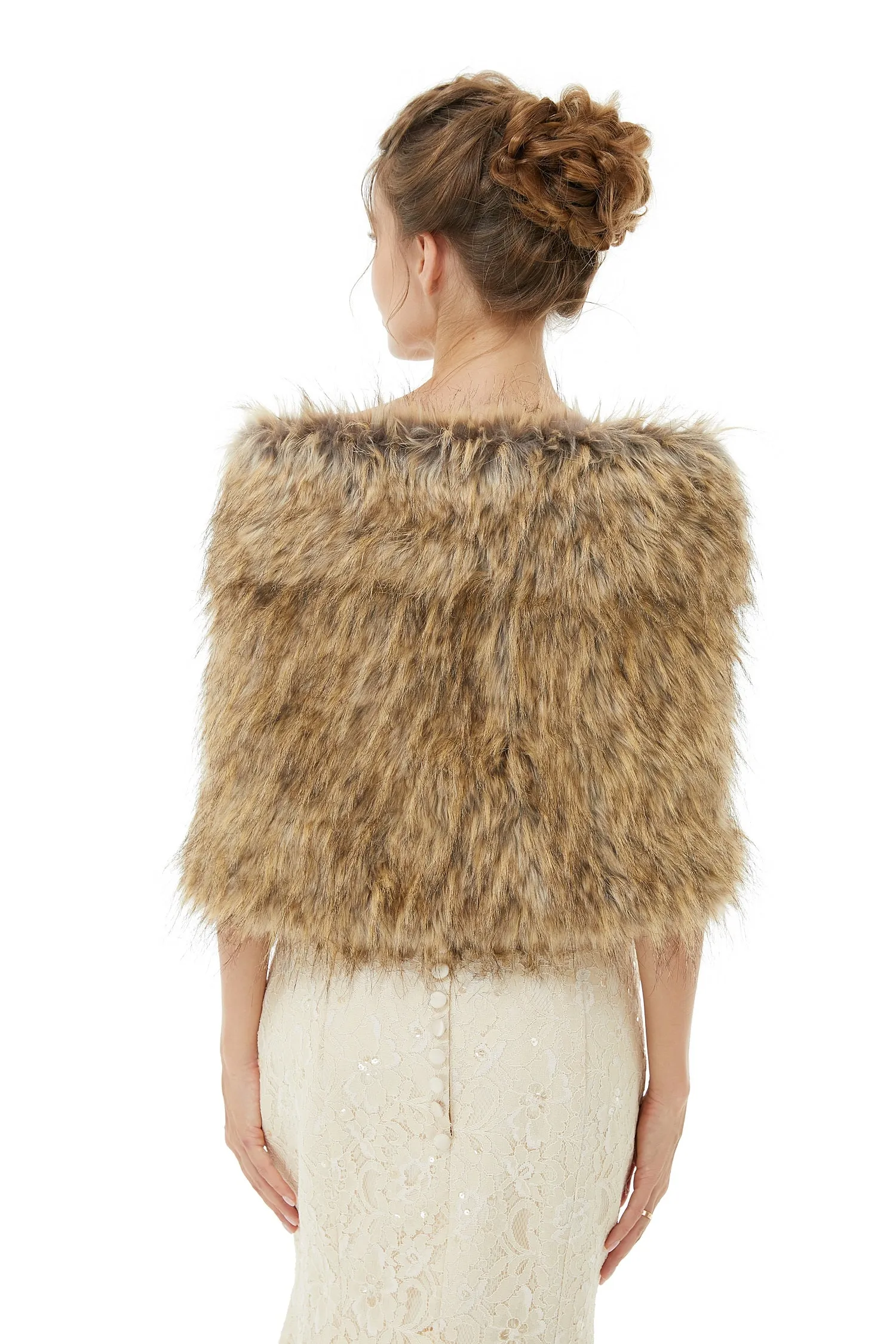 Elegant Brown Faux Fur Wedding Shawl Winter Bridal Covers