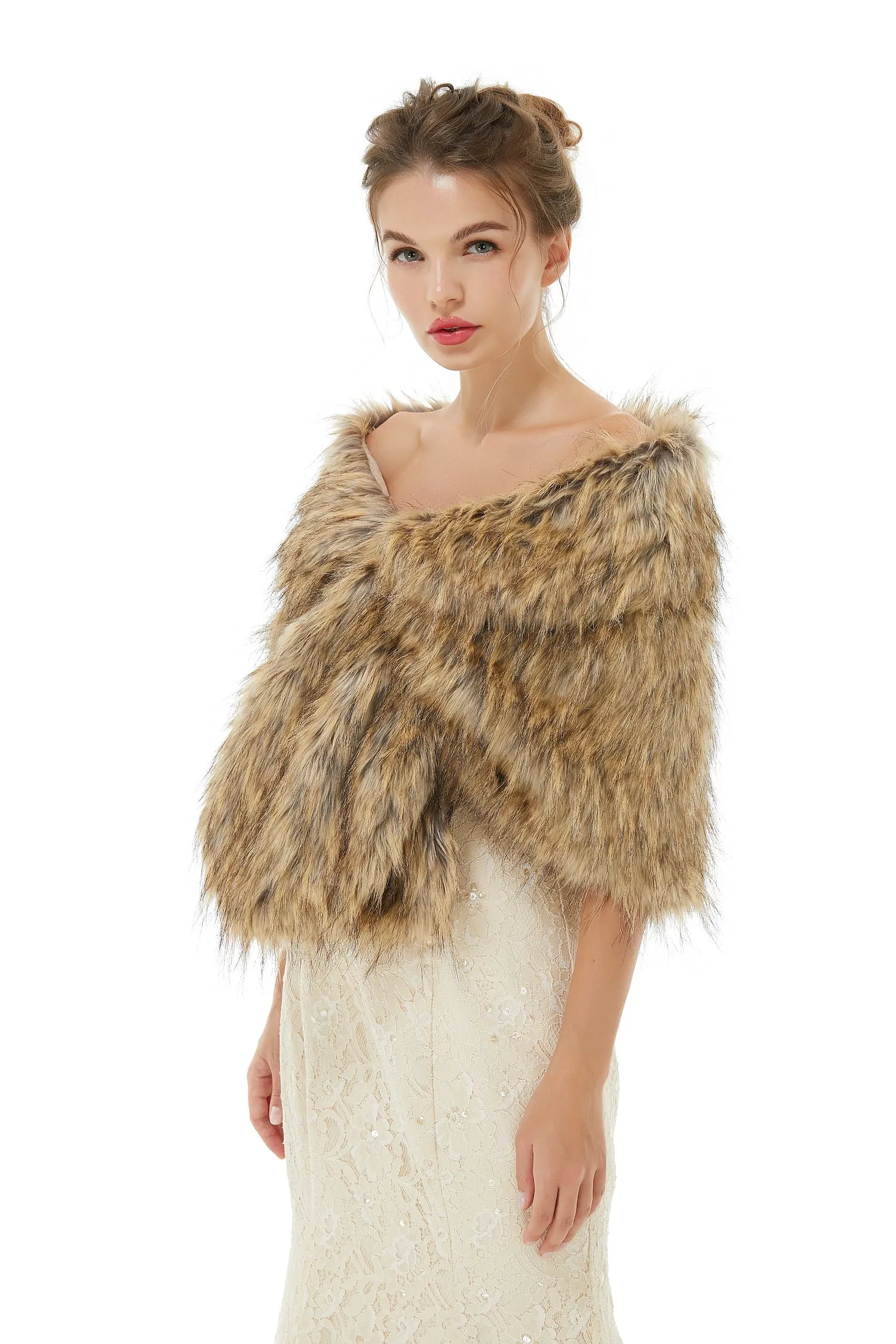 Elegant Brown Faux Fur Wedding Shawl Winter Bridal Covers