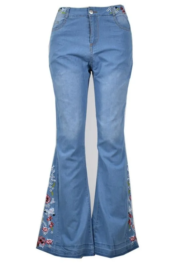 Embroidery Denim Wide Leg Jeans