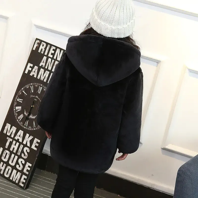 Faux Fur Mid-Length Mother-Daughter Outerwear Jackets