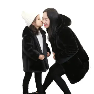 Faux Fur Mid-Length Mother-Daughter Outerwear Jackets