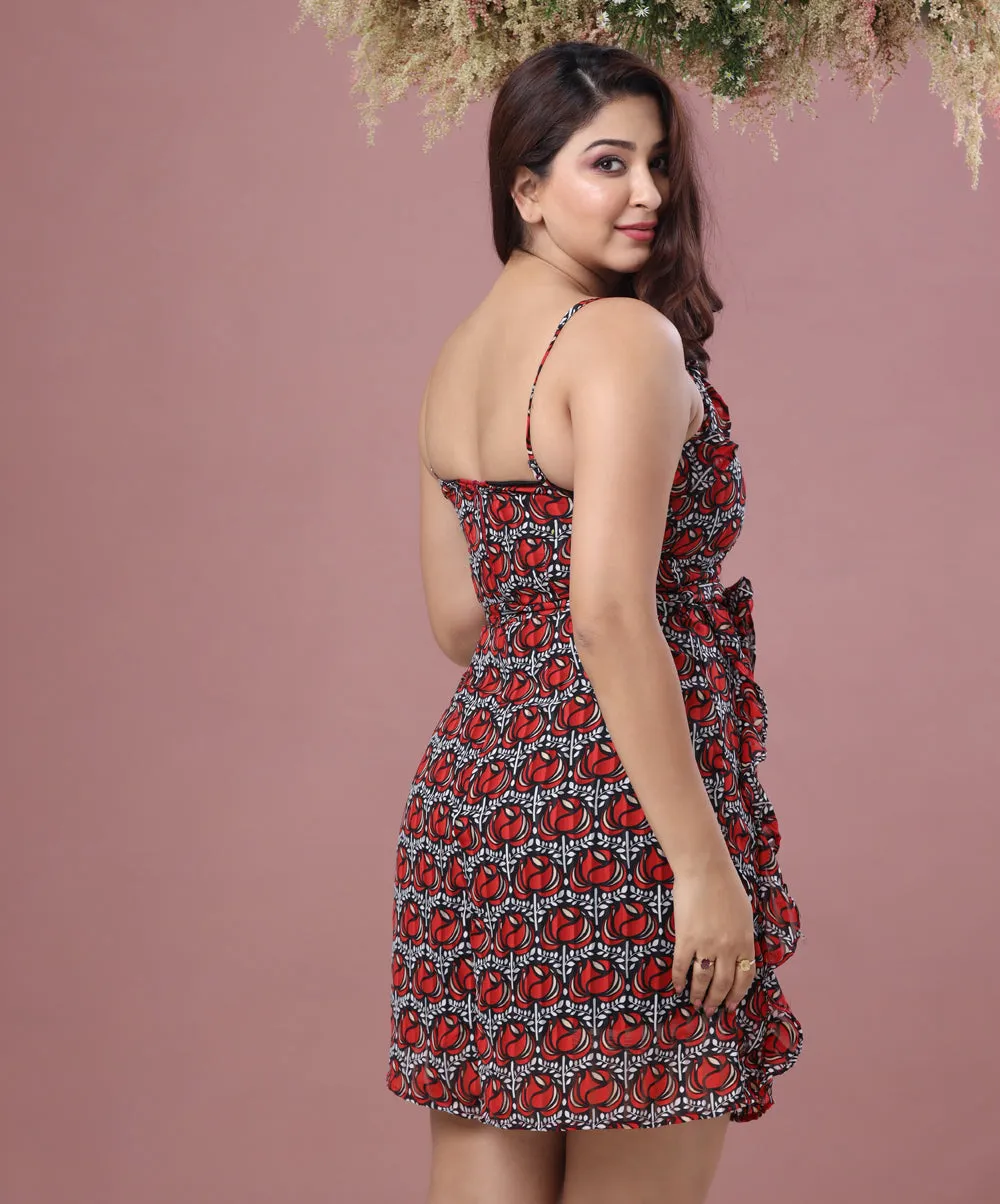 Floral Frilled Shift Chiffon Dress