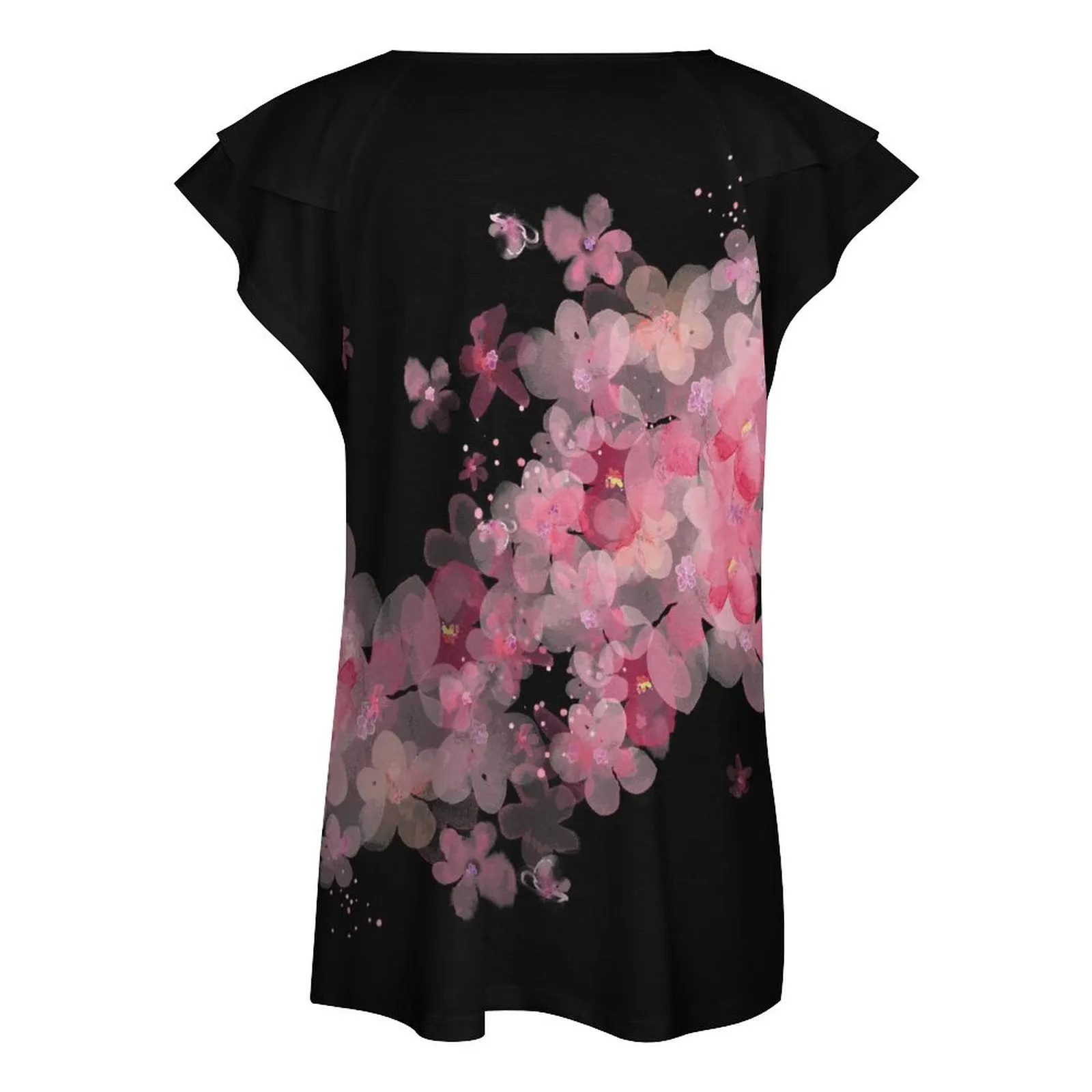 floral Ruffle V-Neck T-Shirt BUT (All-Over Printing)