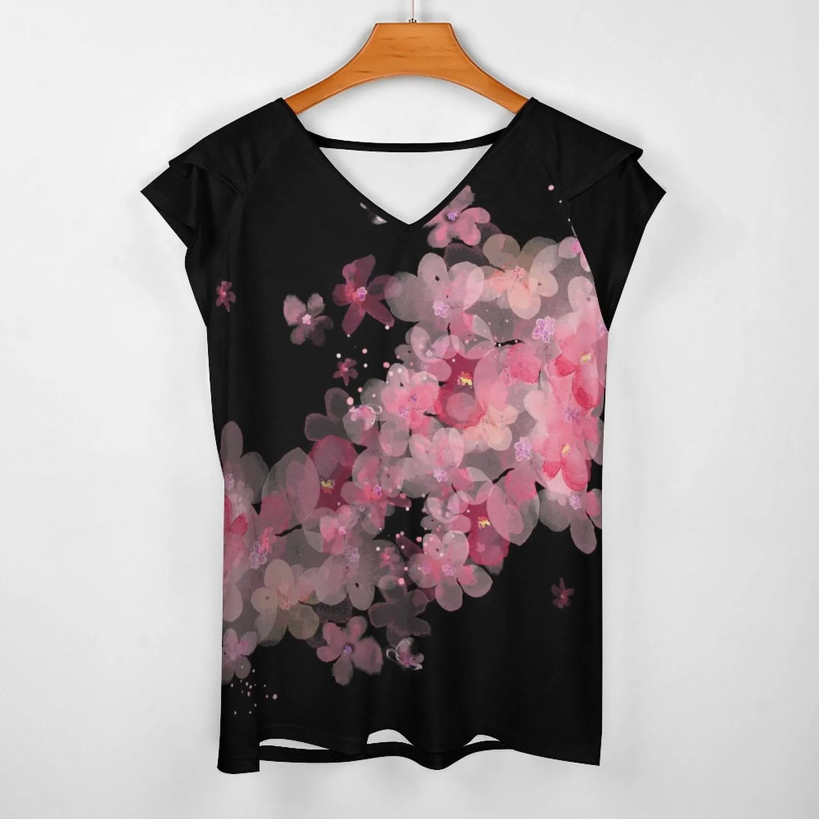 floral Ruffle V-Neck T-Shirt BUT (All-Over Printing)