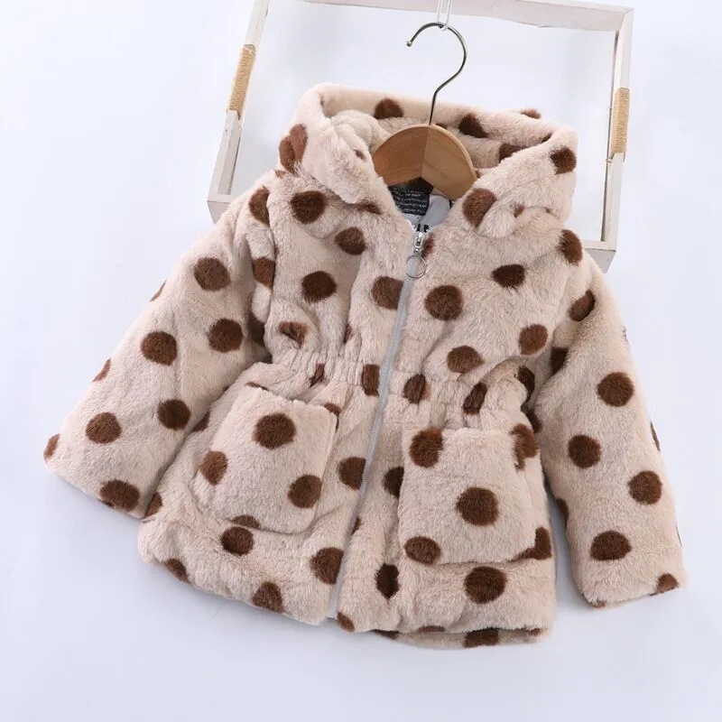 Girls Faux Fur Ear Hooded Jackets & Coats
