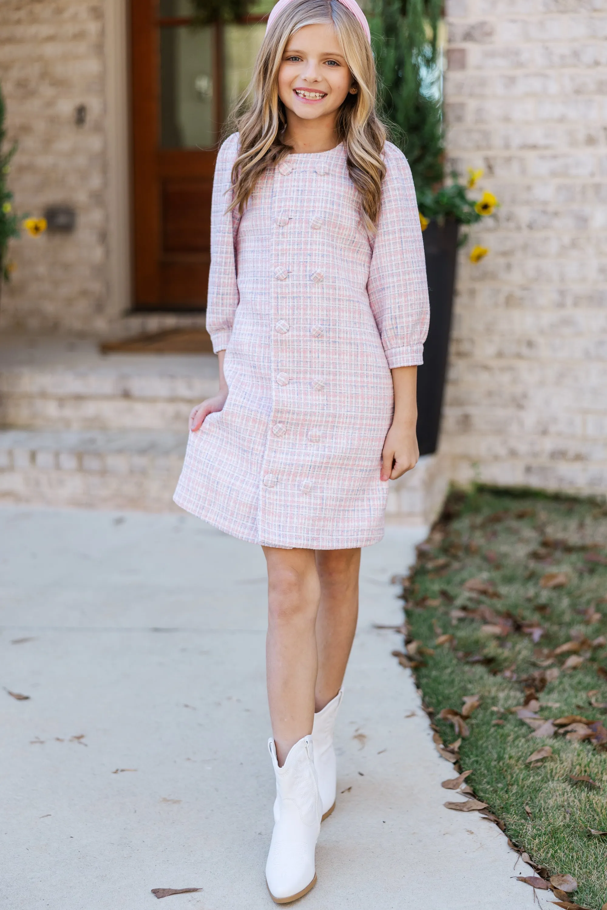 Girls: The Vivian Pink Tweed Shift Dress
