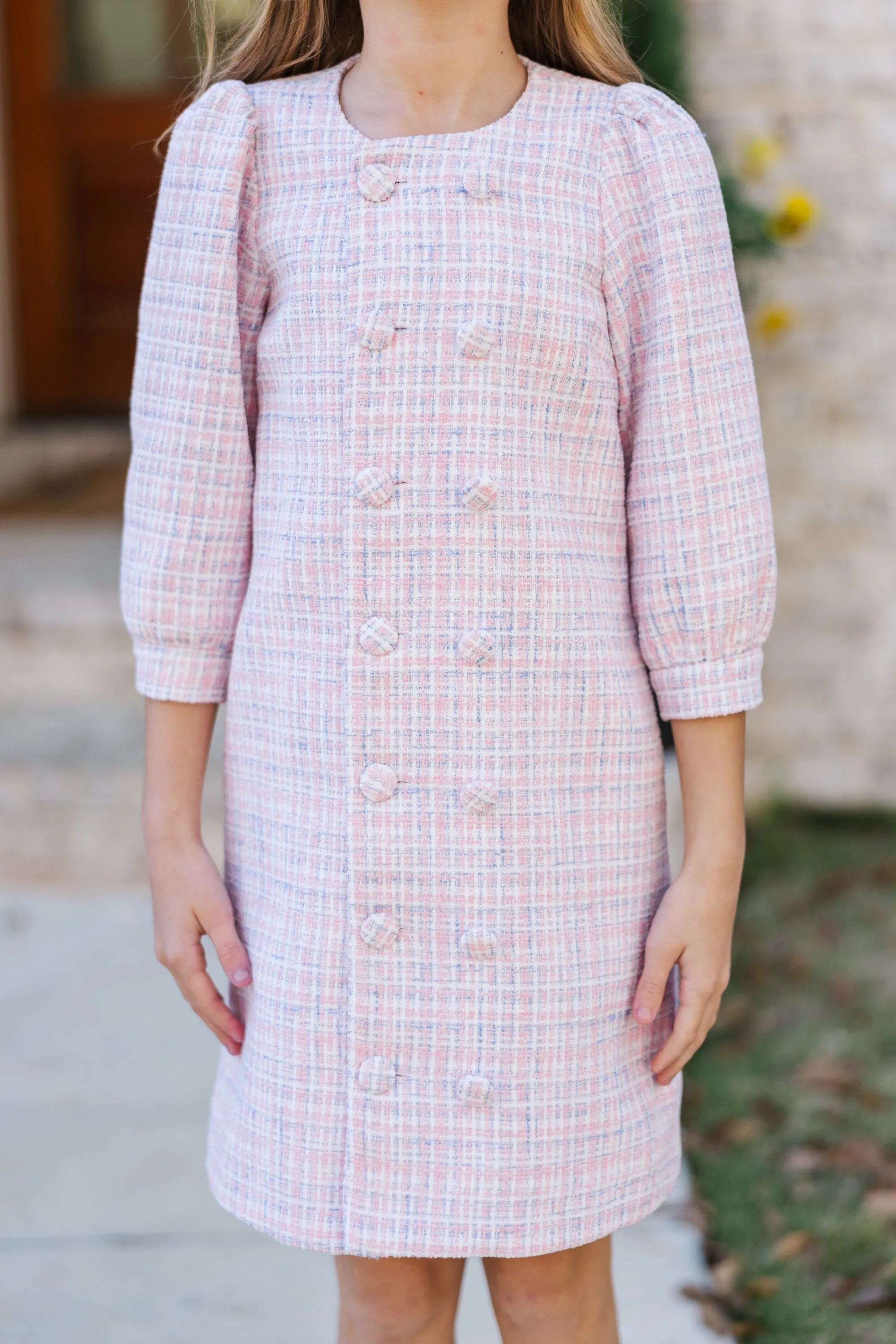 Girls: The Vivian Pink Tweed Shift Dress