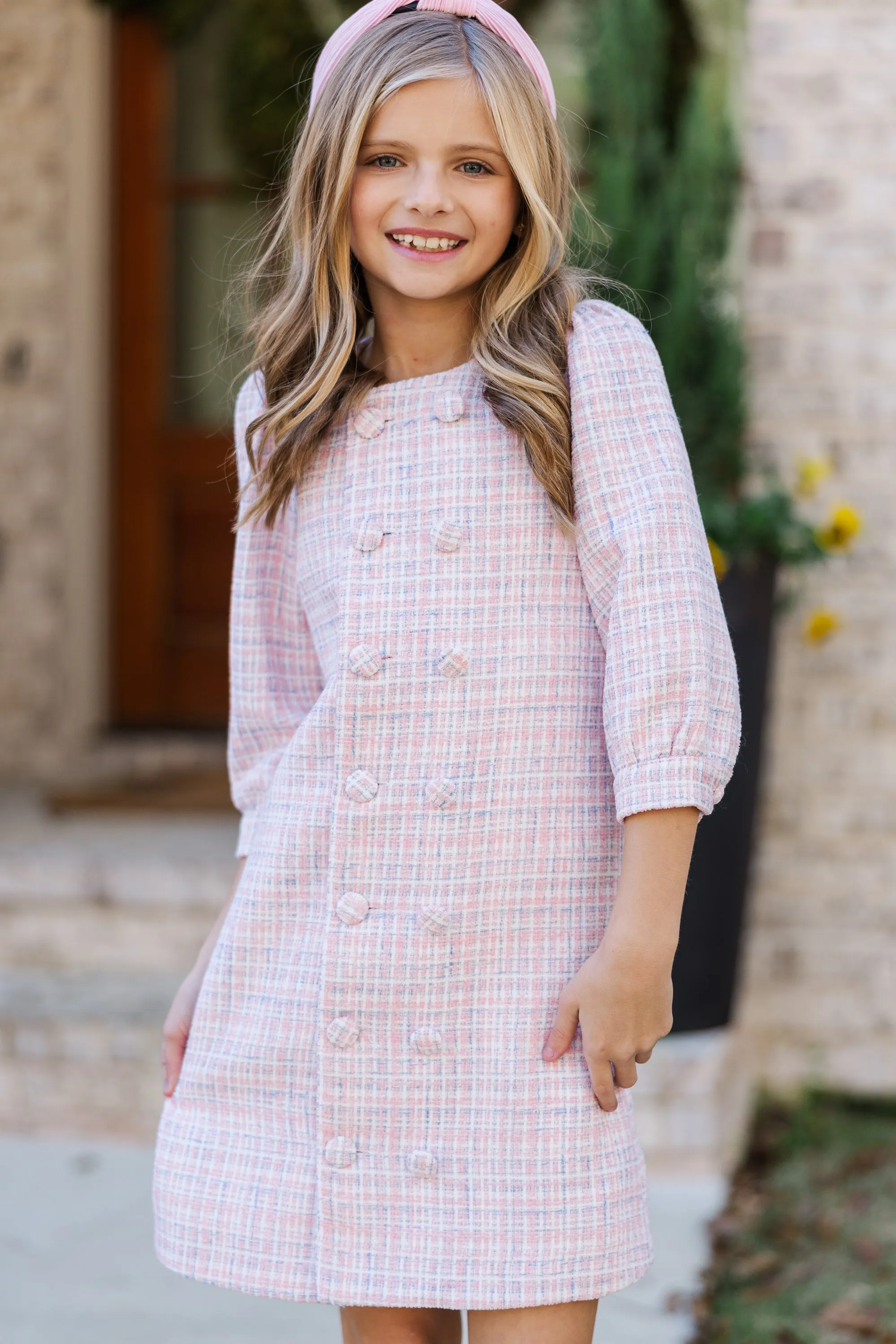 Girls: The Vivian Pink Tweed Shift Dress