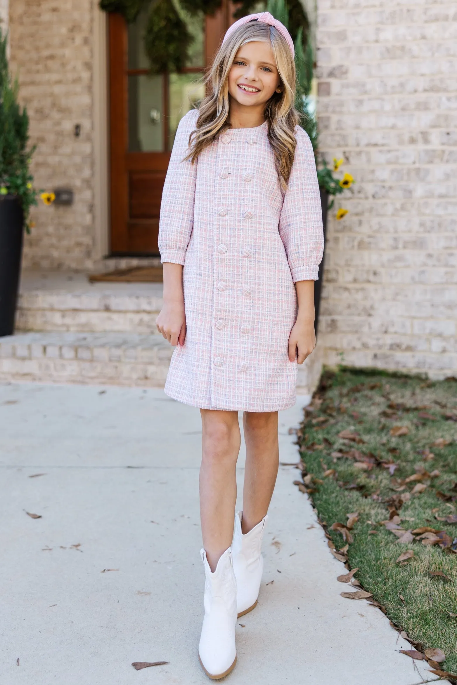 Girls: The Vivian Pink Tweed Shift Dress