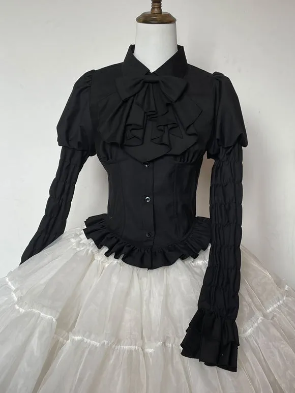 Gothic Lolita Blouses Lolita Top Black Long Sleeves Ruffles Bows Lolita Shirt