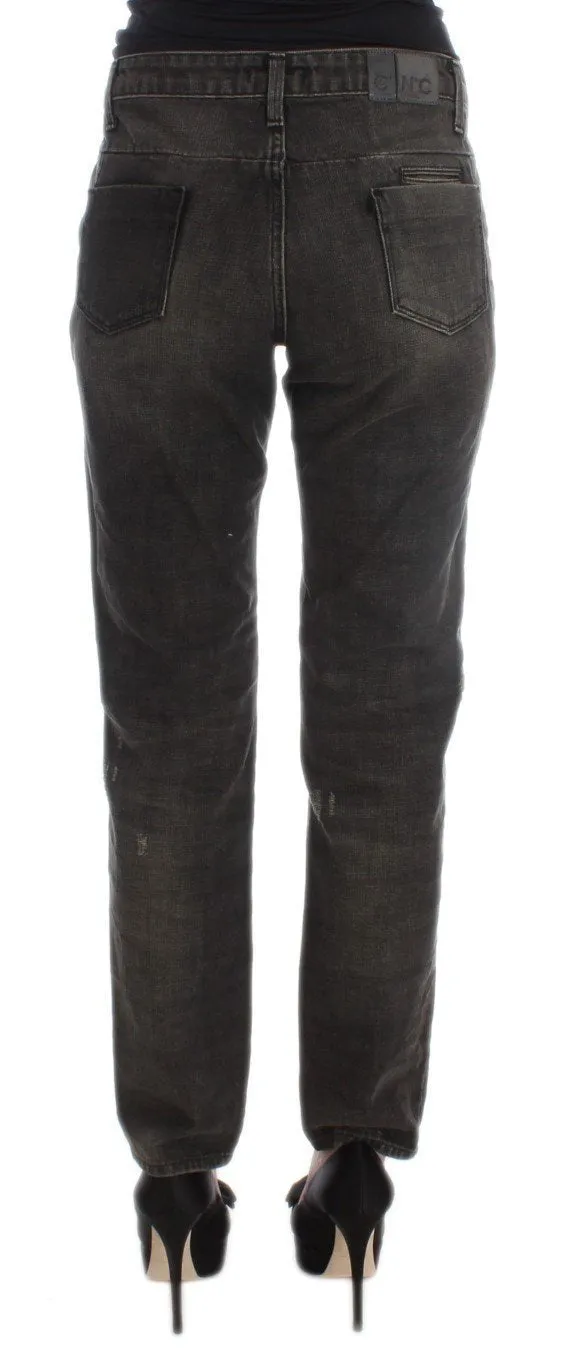Gray Cotton Blend Boyfriend Jeans